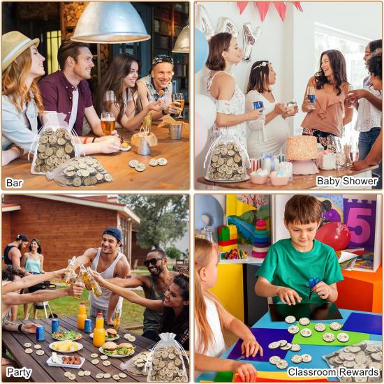 200 Pcs Wooden Drink Tokens Bulk Wedding Drinks Tokens with Organza Bags Wooden Nickels Free Drink Tickets Bar Poker Chips for Party Bar Tickets