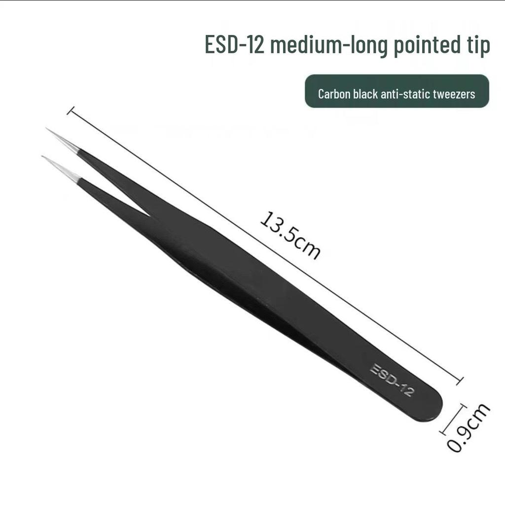 Bent Tip Stainless Steel Precision Tweezers: Fine-Point, Anti-Static Tool for Hair, Acne, Bird's Nest Picking, and Repair.