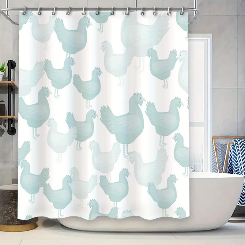 

Chicken Print Shower Curtain Light Blue Fabric Bath Decor Waterproof Bathroom Accessories Decoration Size: 72X96 Inches (183Cm X W60H190(CM)-1 Pcs