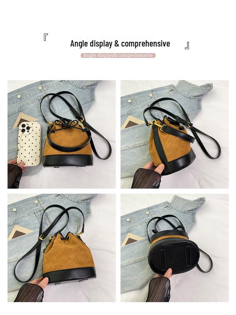 2025 High-End Color Block Retro Bucket Bag - Handheld, Single Shoulder, Crossbody