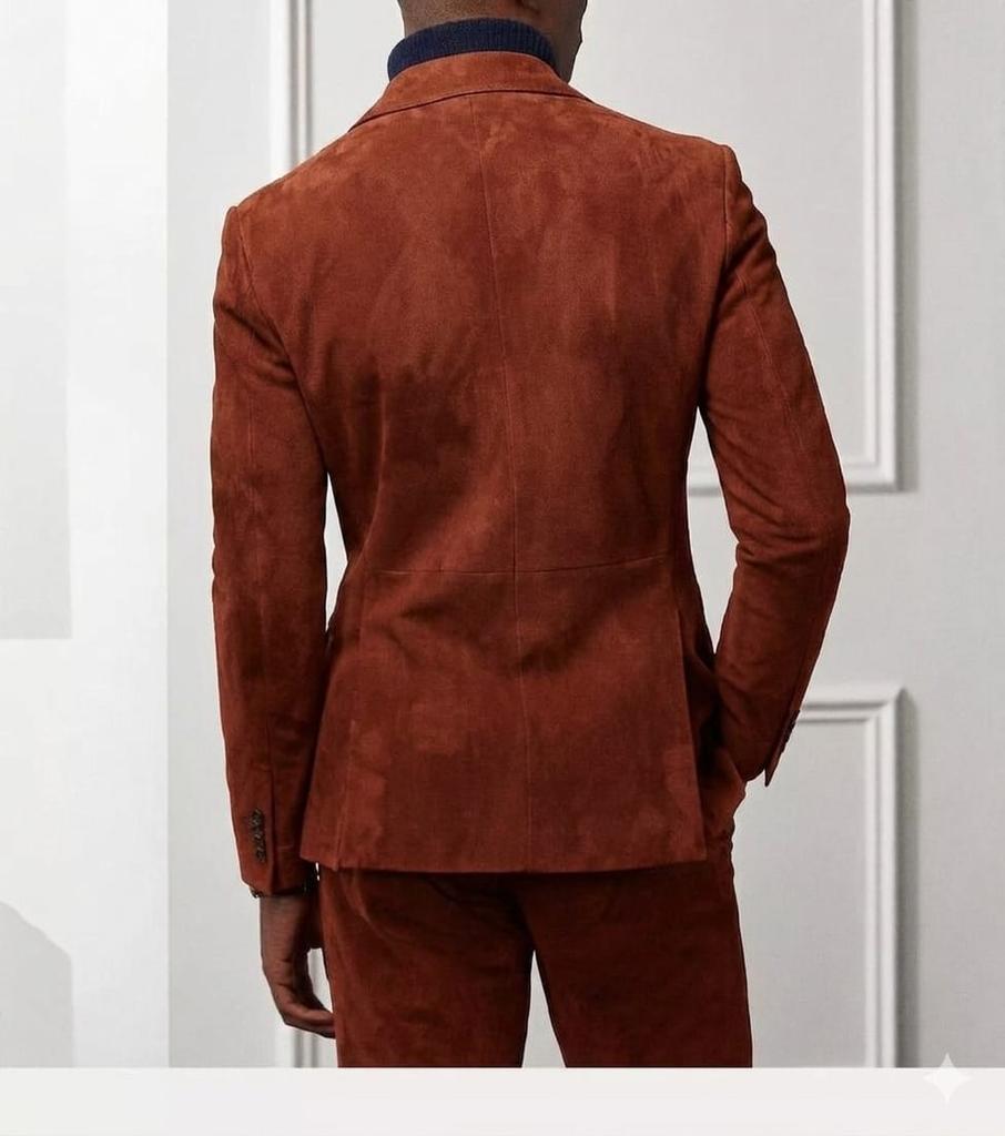 BROWN  Men's Handmade Stylish Formal Work Party Real Soft Suede Leather Blazer Coat