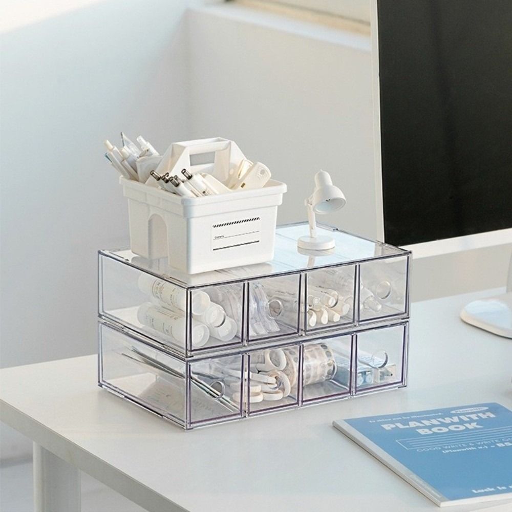 Stackable Stationery Storage Box Clear Pencil Holder Plastic Drawer Organizer  for Glasses Storage