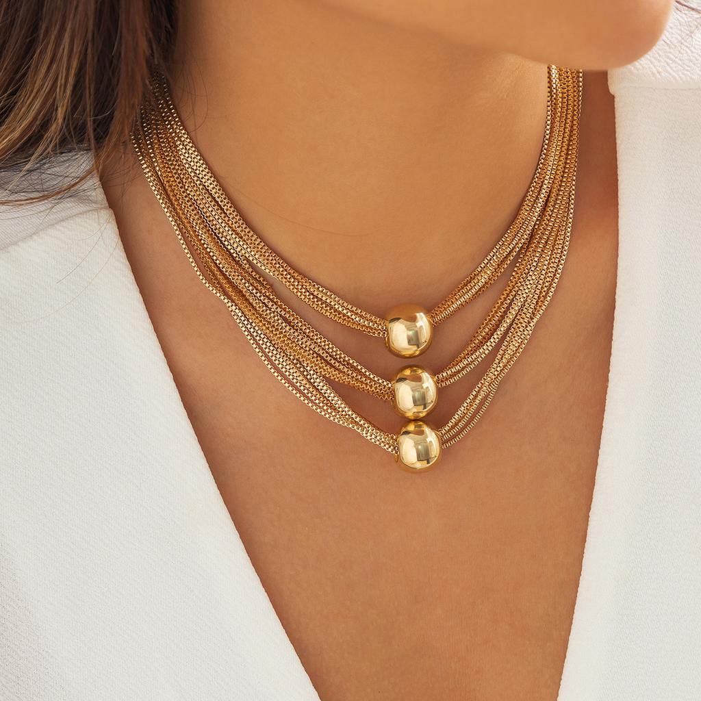 Accessories Hip Hop Trend Pendant Neck Chain Multi-layer Chain Clavicle Necklace Accessories Temperament Round Ball Personality Necklace