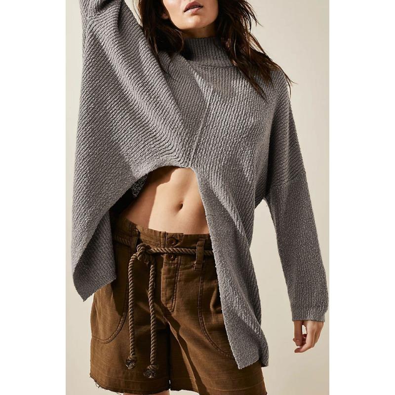 Autumn and Winter Women's Solid Colour Street Fashion Mid-Length Split Sweater