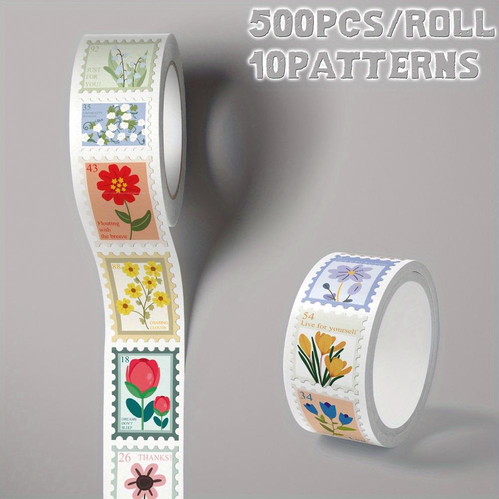 1roll/500pcs Flower Art Themed Sticker Roll 10 Patterns Delicate Decoration for Holiday Gift Students Class Reward Birthday Gift Luggage Hand Account