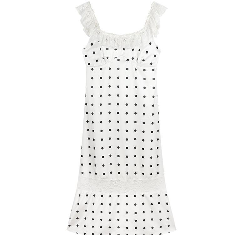 Lace backless polka dot hot girl camisole dress for women, summer new French hip-hugging mid-length dress for women