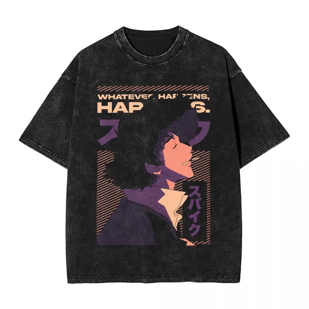2026 Manga Cowboy Bebop Spike Spiege Grafisk T-shirt Vintage Tvättad Överdimensionerad Dam Herr T-shirts Kortärmad Bomull Mjuk T-shirt Herr Dam Kläder