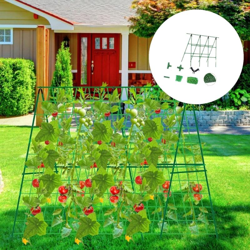 Friendly Durable Plastic Coated Steel Garden Trellis With Net And Ties A Frame Design For Heavy Duty 47x63 Inch