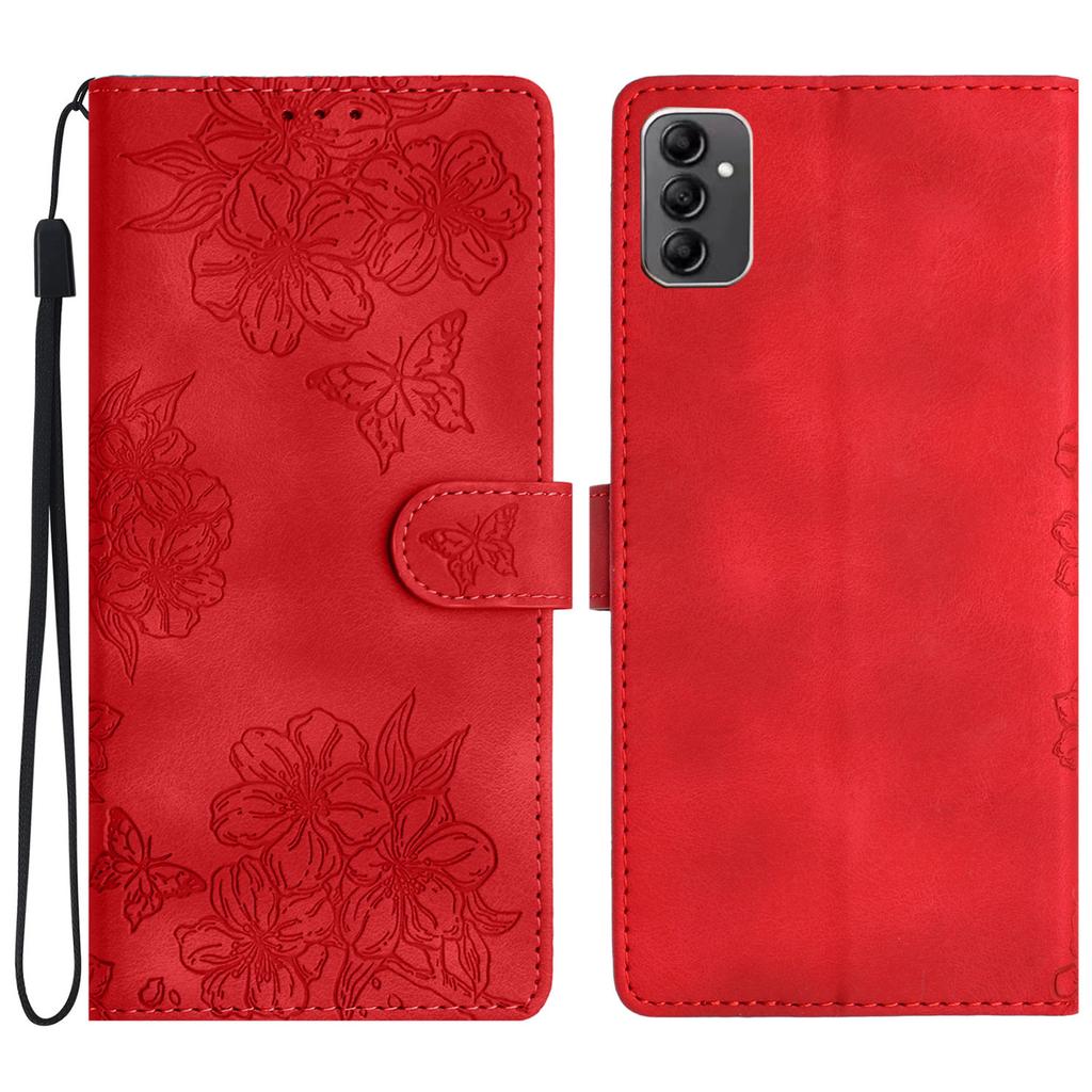For Samsung Galaxy A14 5G Case Sakura Butterfly Imprint Anti-Scratch PU Leather Phone Cover