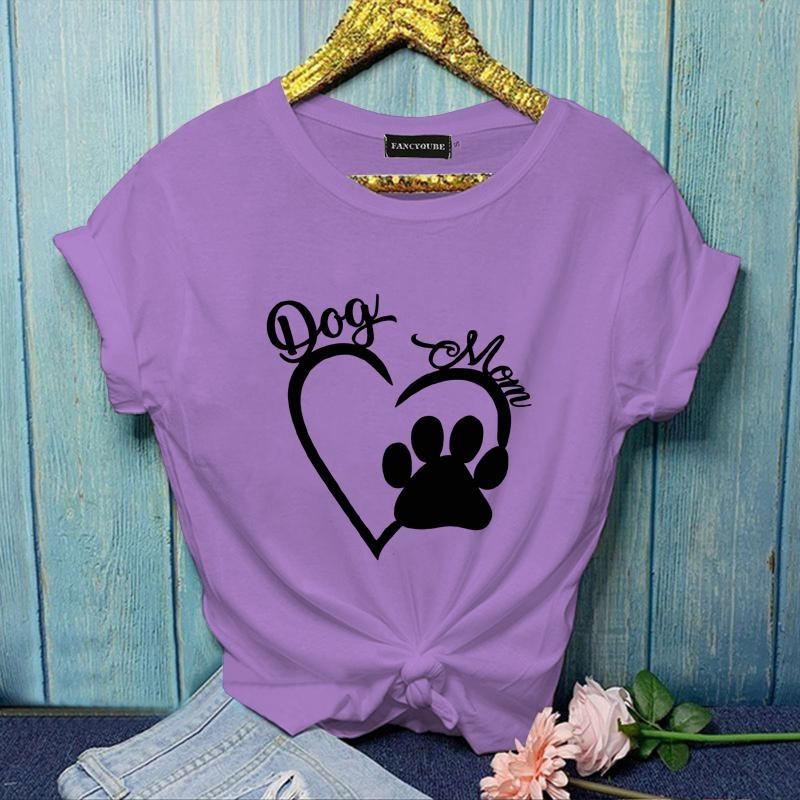 Dam Ny Mode Hundmamma Hjärta Mönster Tryckt T-shirt Söt Hund Tassavtryck Kortärmad Skjorta Hundälskare T-shirt Toppar