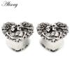 Alisouy 2PCS Retro Stainless Steel Skull Rose Flower Heart Ear Plugs Tunnels Expander Stretchers Gauges Piercing Body Jewelry