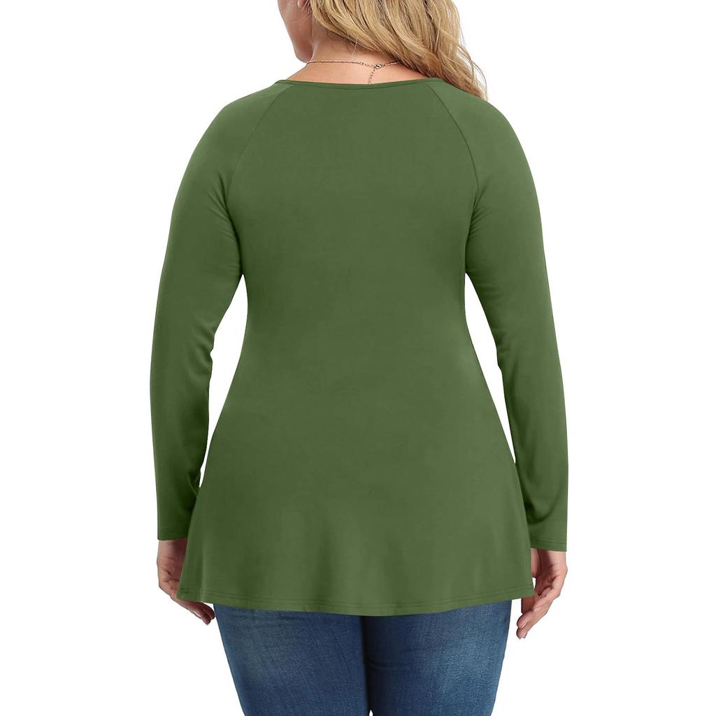 Cămașă de damă plus size cu mânecă lungă, top cu imprimeu plisat casual cu gât în V