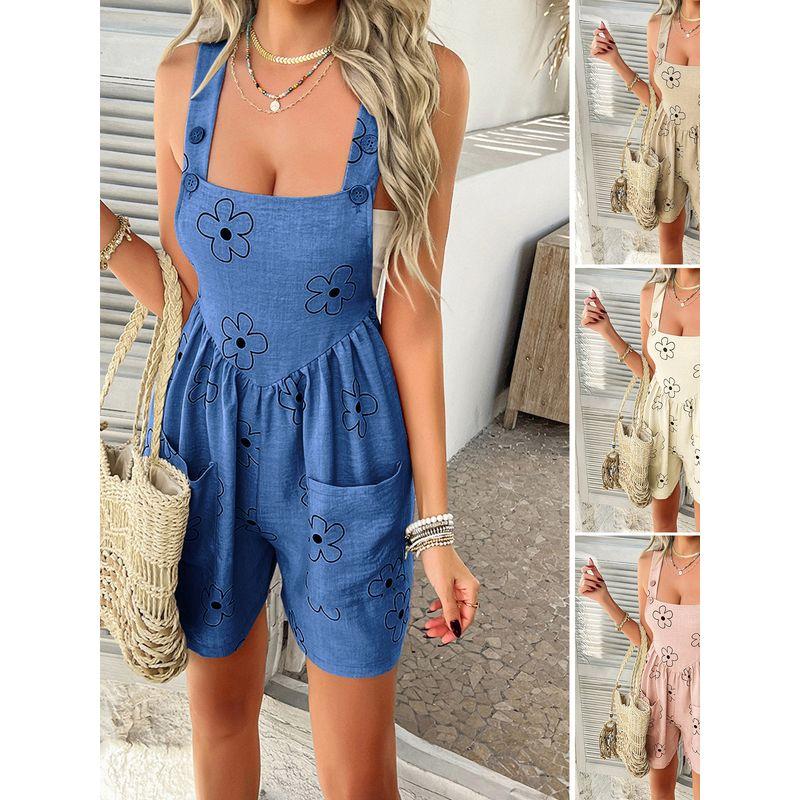 Women's Printed Bow Tie Strap Jumpsuit Print Bow Strap Jumpsuit Women