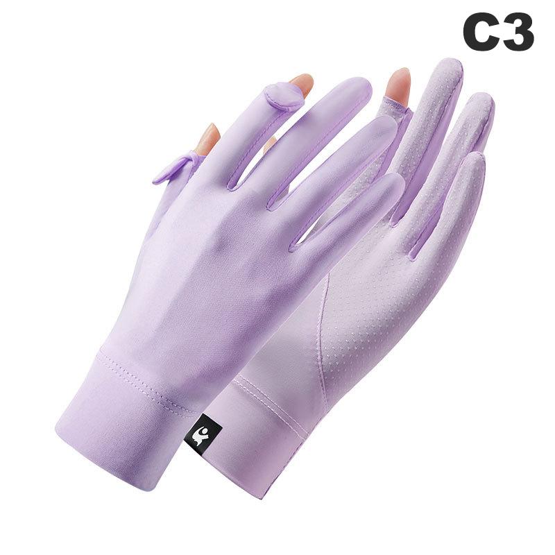 Summer  Sunscreen Gloves For Women Solid Color Uv Protection Ladies Gloves
