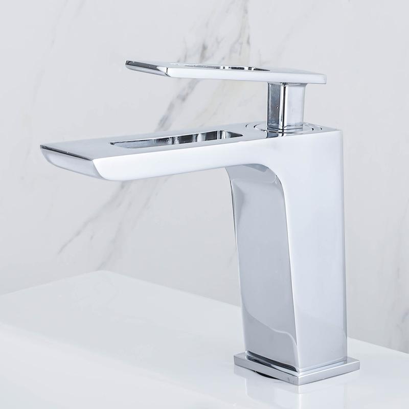 Tuqiu Basin Faucet Black and Gold Bathroom Mixer Tap Black Wash Basin Faucet Single Handle Hot and Cold Waterfall Faucet