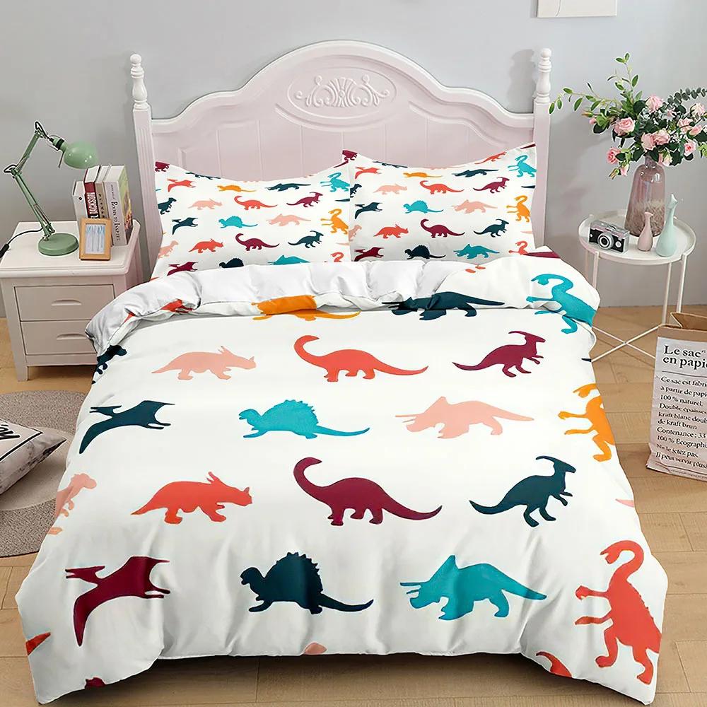 Cartoon Dinosaur Duvet Cover King Queen Size Colorful Jurassic World Animals Theme Bedding Set Kids 2/3Pcs Polyester Quilt Cover