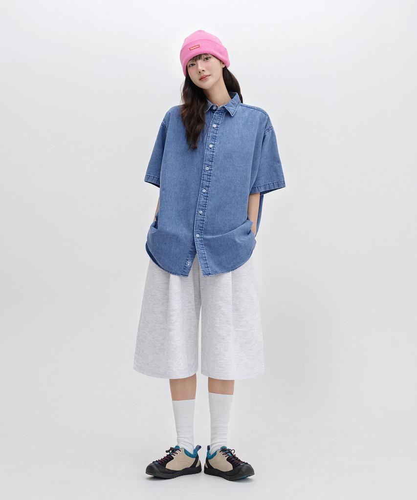 LEMAIN SECOND Bermuda Wide One-Pleat Sweat Shorts [White Melange]