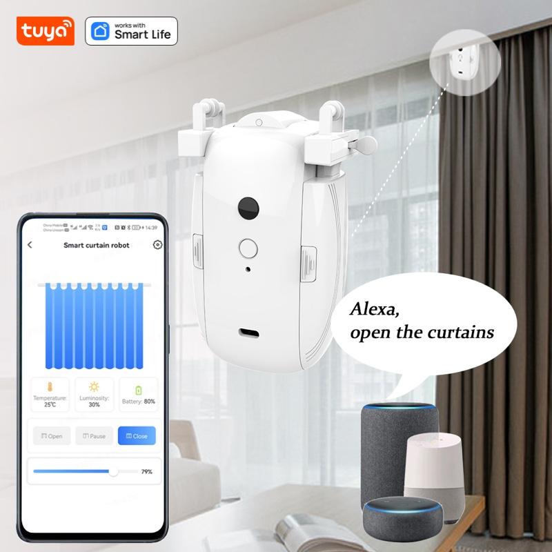 Tuya Smart Curtain Robot WiFi APP Remote Control/Voice Control(Alexa Google Siri)ForTU-Rail Shaped Track,Pull-to-start,8KG Load