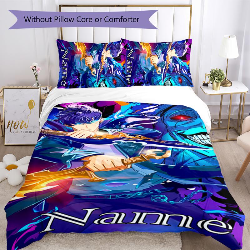 3pcs Custom Name Solo Leveling Bedding Set Duvet Cover Closure Includes 1 Duvet Cover & 2 Pillowcases for All Seasons Bedroom Decor