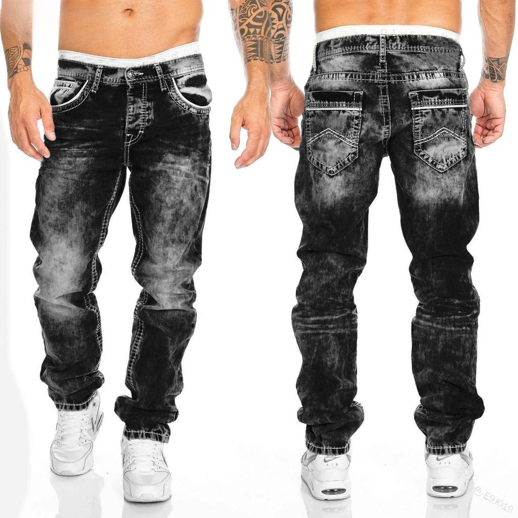ZYLLO Herren Jeans Uni Taschen Stretch Denim Gerade Hose Freizeithose Tägliche Streetwear Herrenbekleidung