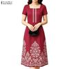 ZANZEA Women Elegant Square Collar Casual Short Sleeve Print Dress