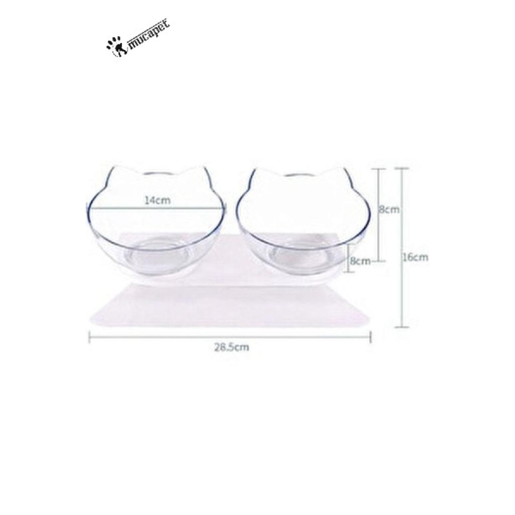 Double Food Bowl With Transparent Cat Head