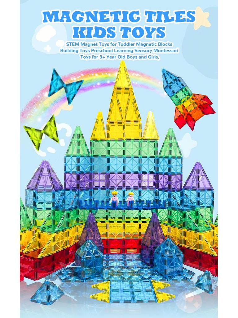 2024 Large 7.5" Magnetic Tiles Building Blocks: Educational Stained Glass Puzzle Set