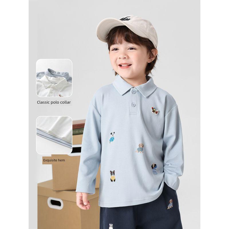 Right European Style Boys' Cartoon Puppy Long-Sleeve Polo Shirt, New Autumn Children's Clothing Top, Kids' Toddler Autumn Trendy Style