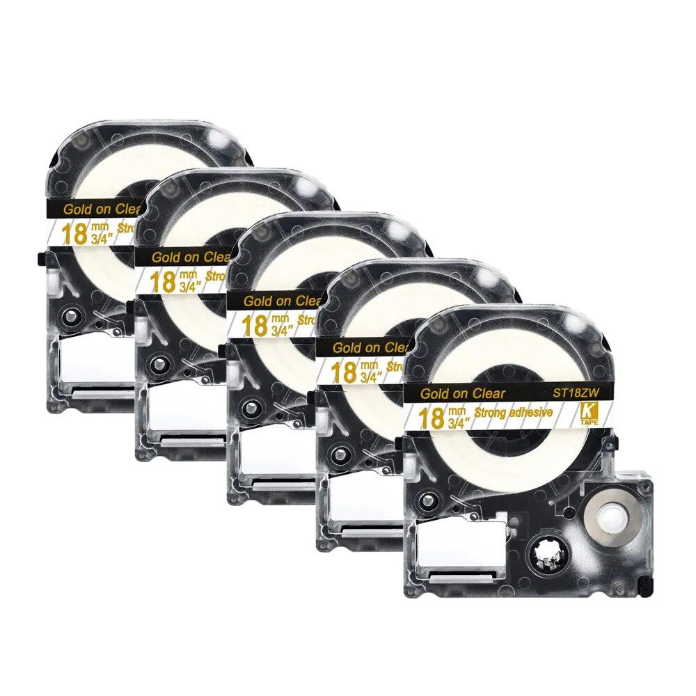 5 pachete de bandă de etichete Epson compatibilă multicoloră de 18 mm LC-5WBN / SS18KW SC18RW SD18K SC18YW pentru imprimanta Epson LW300 LW400 500 600