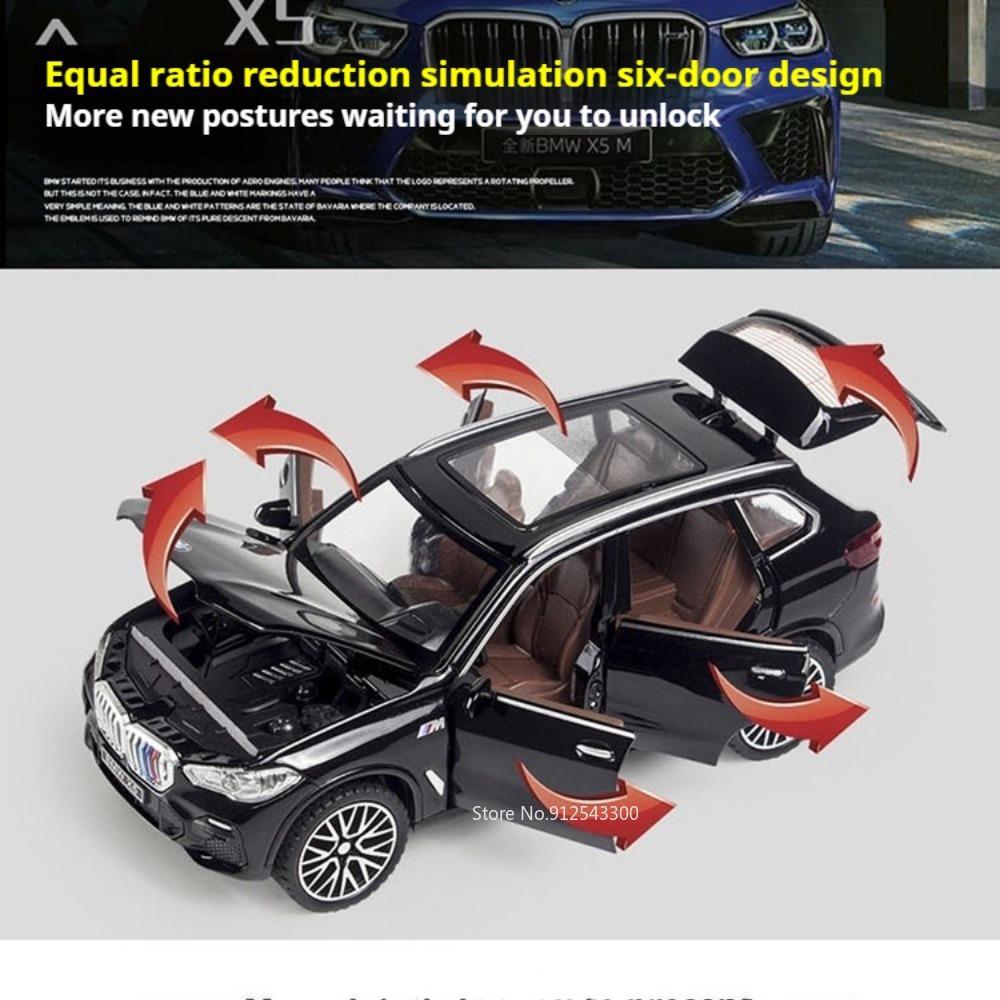 1:32 Scale X5 M8 Car Model Toy Doors Opened Rubber Tires Cars Pull Back Sound Light Miniature Models for Boys Hobby Collections