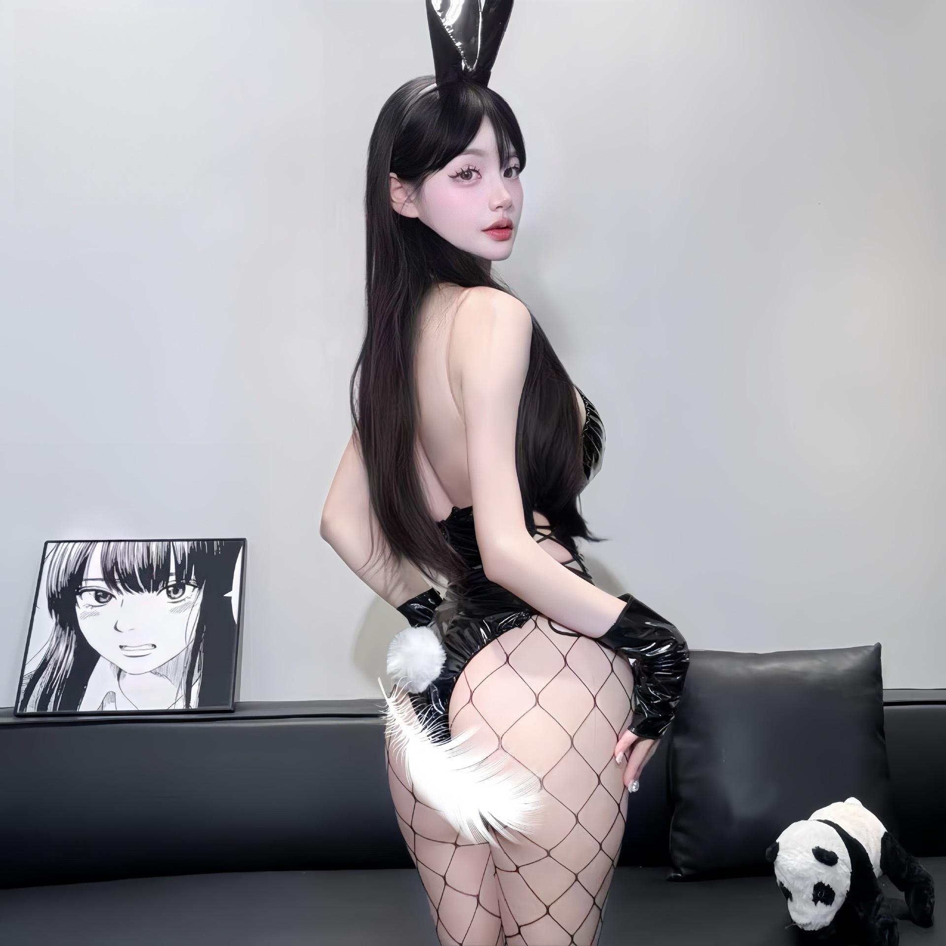 Sex Underwear Large Size Patent Leather Bunny Sex Passion Queen Sexy Charm Underwear Free-Off One-piece Uniform Tease Suit M size 80-60kg
