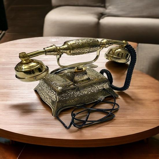 18.4 Cm Brass Telephone, Working Telephone, Rotary Dial Telephone, Landline Telephone, Desk Item, Maharaja Telephone, Home, Office Decor