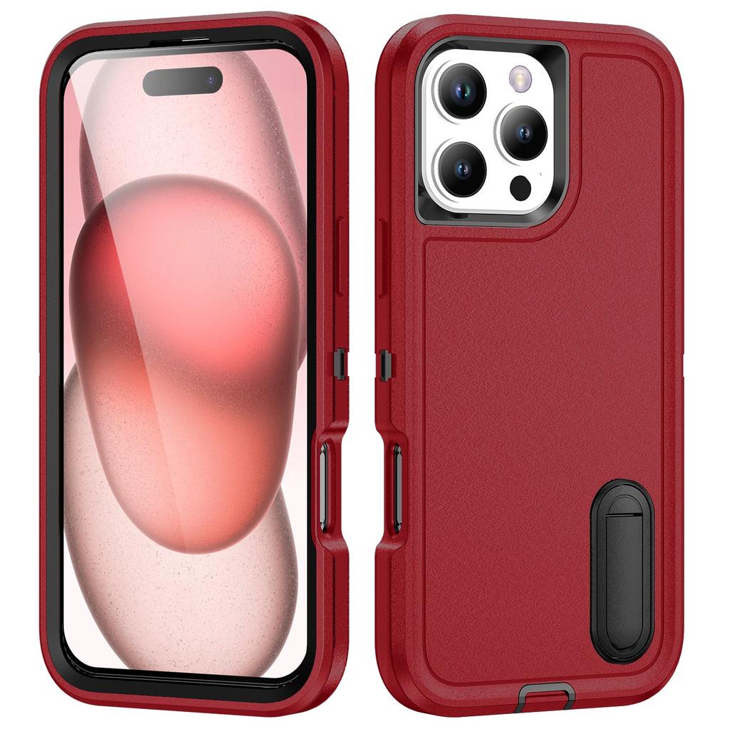 For iPhone 16 Pro Case PC+Silicone+EVA 3-in-1 Protective Phone Cover with Kickstand