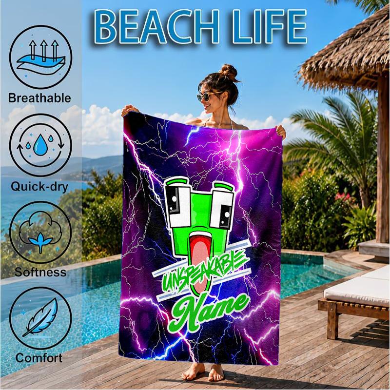 Custom Name Space Alien Un-speakable Beach Towel Microfiber Beach Towel, Lightweight and Quick-Dry, for Summer Travel, Swimming Pool Gift
