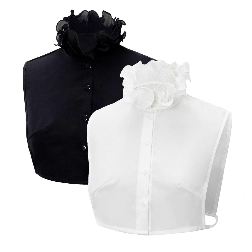 Fashionable Faux Collar With Wrist Cuffs Fake Sleeves For Women Decorative Ruffle V Neck Half Shirt Blouse Layering Set