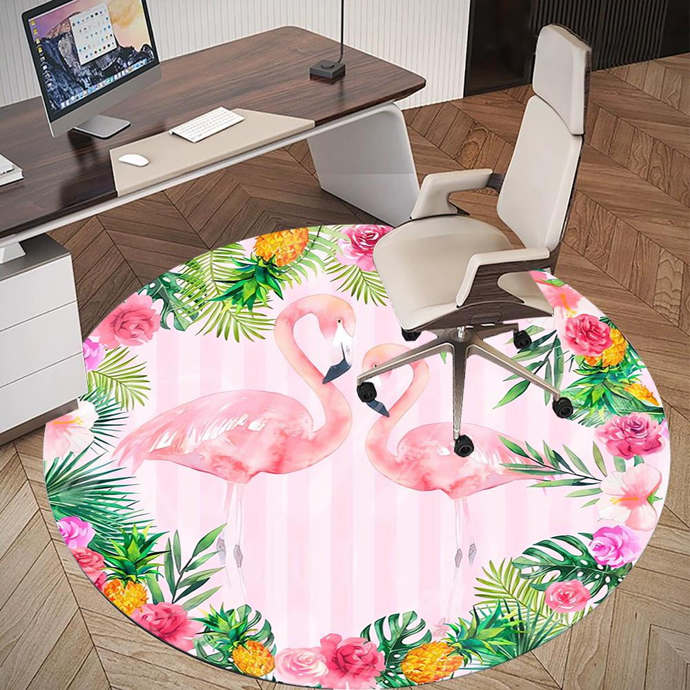 1pc Flamingo, Tropical Round Chair Mat Area Rug - Non-Slip, Floor Mat for Office, Bedroom, Home Decor Christmas Gift P0811190