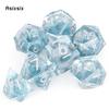 7 Pcs Transparent Blue Resin Flowing Sand White Number Sharp Edge Dice Polyhedral Dice Suitable For Dice PropBoard Game