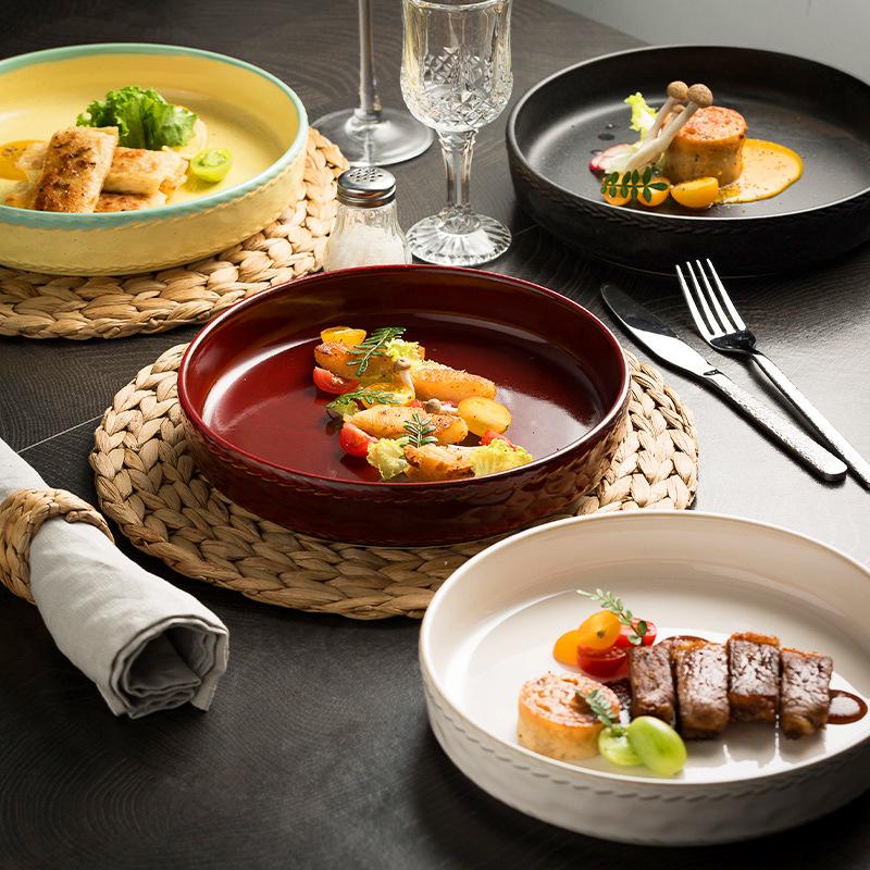 High-End Western Food Plate, Kiln-Changed Ceramic Tableware, Restaurant Retro Dish Plate, Ritual Deep Plate, Home Breakfast Plate