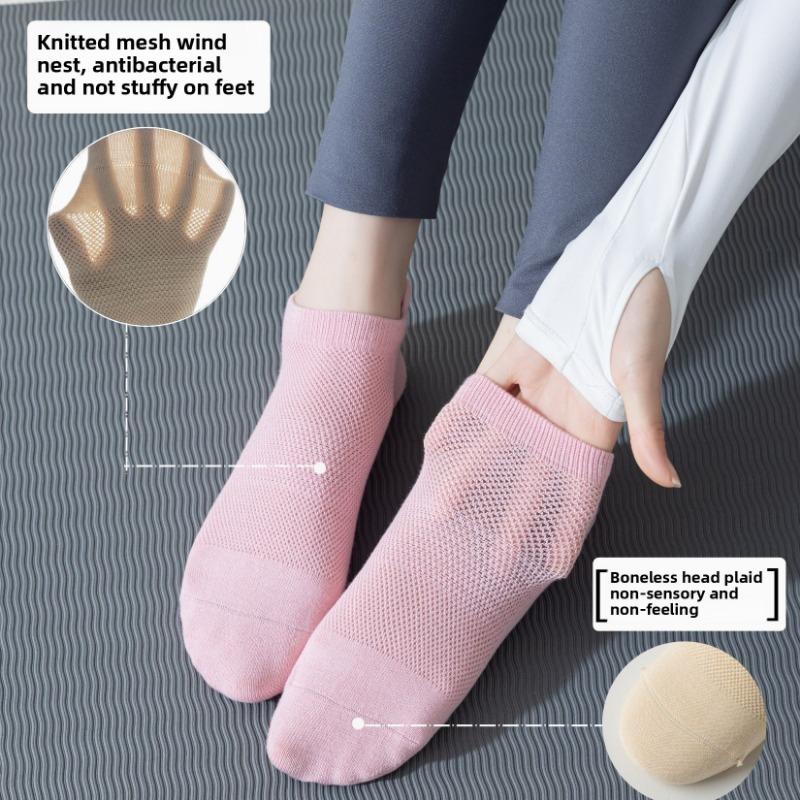 5 Pairs of Women's Spring and Autumn Mesh Ear Lifting Pure Cotton Indoor Fitness Silicone Non Slip Boneless Sports Boat Socks