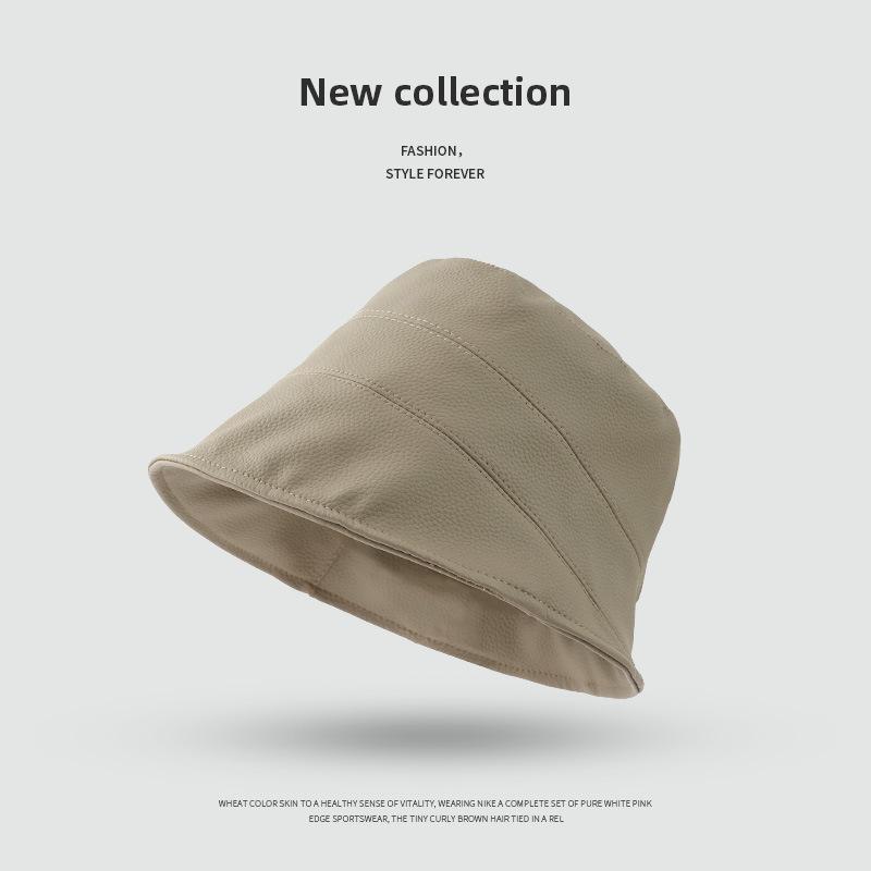 

Spring & Autumn PU Leather Retro Warm Bucket Hat - Solid Color, Irregular Design, Large Head Fit, Slimming Effect One Size (55-58cm)
