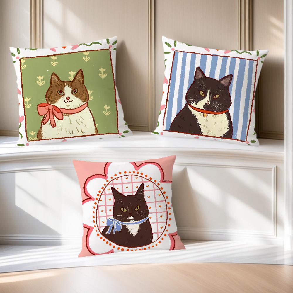 Cute caroon cat portrait photo frame fashion art Comfortable soft Pillow Case for Sofa Living Room Home Decor Protective Covers