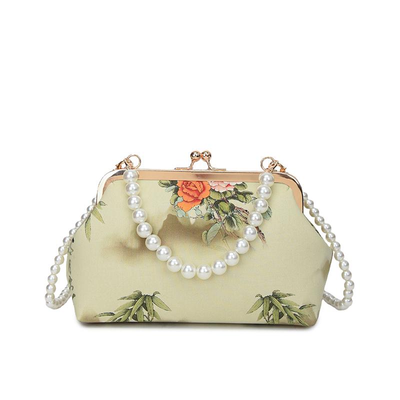 New Shell Shaped Ladies Shoulder Bag Fabric Pearl Chain Crossbody Metal Clip Small Handbag Women's Handbag