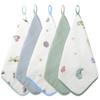 Tecopeco Loop 30cm X with Name Tags Solid for Girls and Hand Towels with Loops Towels, 5-Pack, 30cm, [100% Cotton/6-Layer Gauze], Hand-Drawn