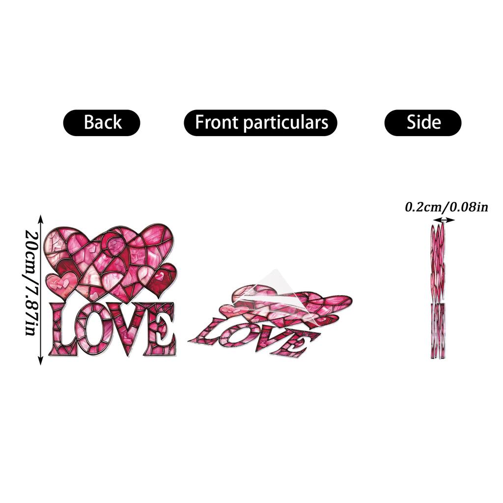 Heart Shaped LOVE Acrylic Pendant Decoration, Light Catcher Accessory, Festive Anniversary Decoration