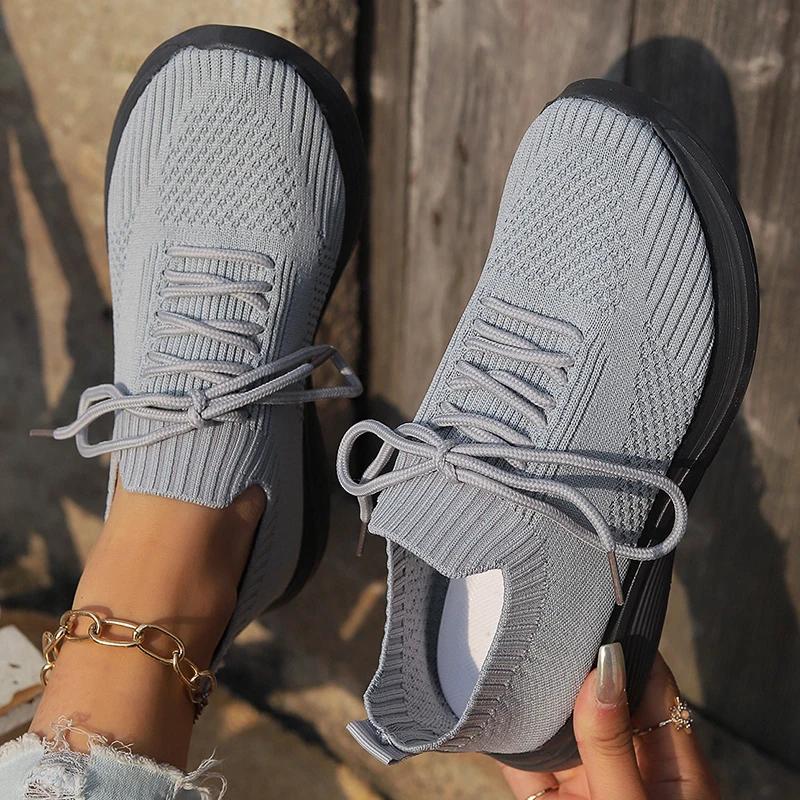 Fashion Solid Color Women's Knitted Sneakers 2025 Autumn Breathable Mesh Flats Woman Slip on Light Weight Walking Sport Vulcanize Shoes