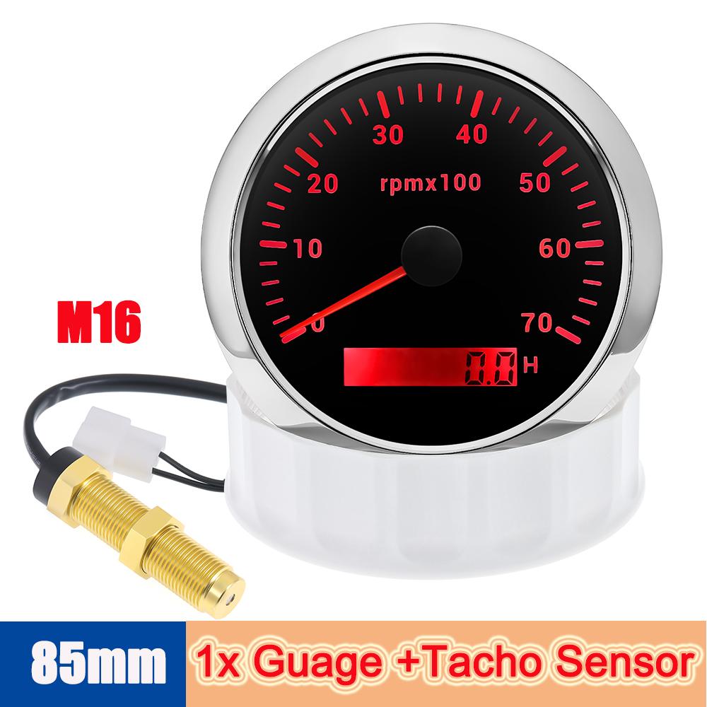 AD 85MM Auto Tachometer Red Pointer 7000 RPM Tacho Meter with LED 7Colorlight Diesel Engined Car Meter SENSOR For 1-12 Cylinders