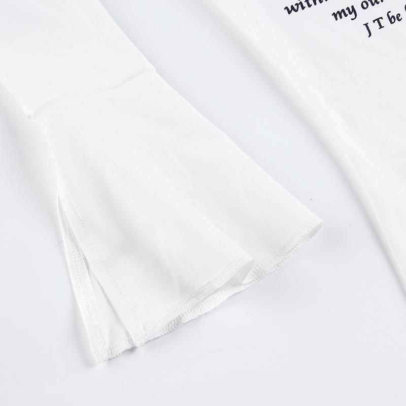 Kryddig tjej basic stickad slim fit rund hals bokstavstryckt slits långärmad T-shirt för kvinnor