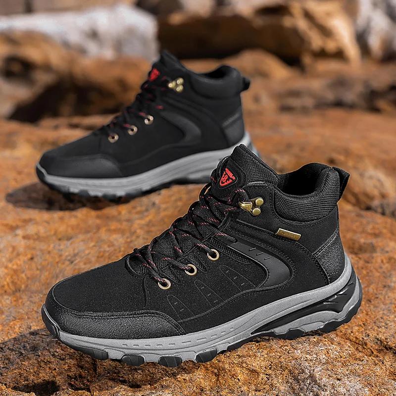 High-Top Cotton Hiking Shoes for Men Waterproof Outdoor Shoes Non-Slip Trekking Shoes Climbing Travel Shoe Warm Off-Road Hombre