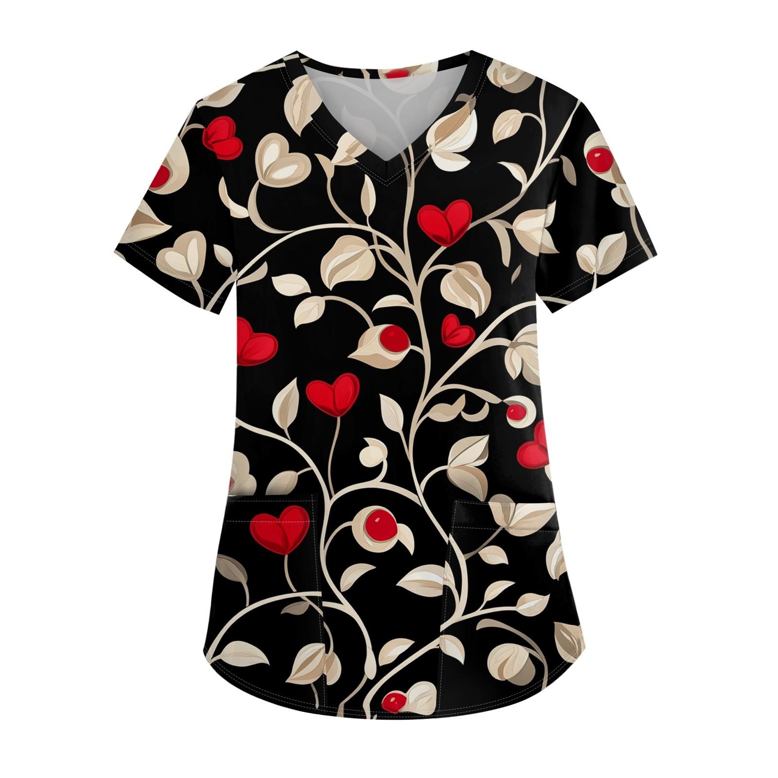 

Женская мода повседневная кофточка с коротким рукавом и принтом в виде сердца и V-образным вырезом на День святого Валентина XXXL