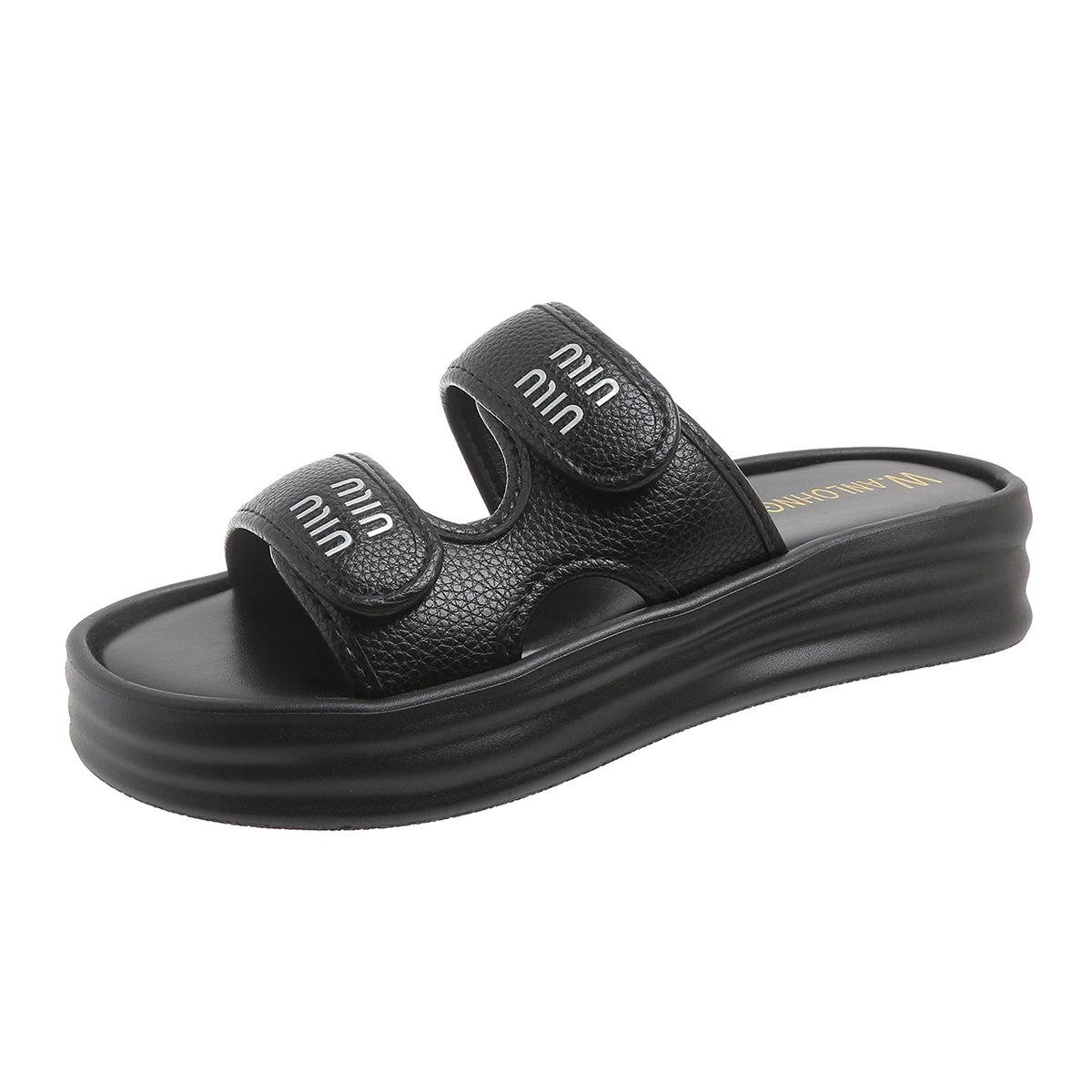 

Женские плоские шлепанцы 2025 лето удобные противоскользящие модные шлепанцы платформа уличные с открытым носком пляжная обувь сандалии на плоской подошве 35